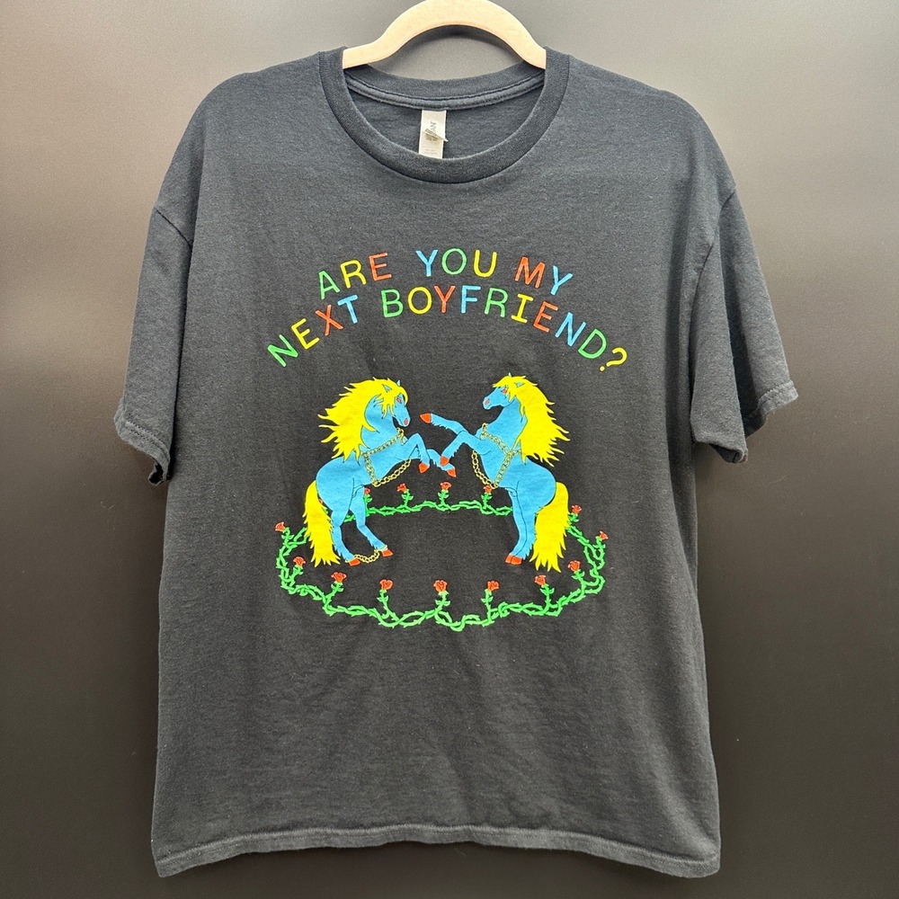 Gildan Are You My Next Boyfriend Graphic T-Shirt Black Unicorn Rose Large